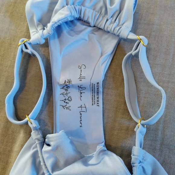 WeWoreWhat Ruched String Bikini Bottoms Powder Blue - Picture 9 of 9